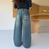 Calças Jeans para Meninas para Primavera e Outono 2026 Novo Estilo Calças de Outono Largas para Crianças Calças Retas para Crianças Grandes Jeans Simples