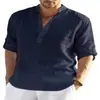 2022 comercio exterior Camiseta de lino de manga larga para hombre camiseta interior holgada de color liso de manga larga de algodón y lino sin planchar camisa de talla grande para hombre