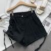 Shorts Jeans com Cordão Estilo Coreano Design Emagrecedor Feminino 2025 Linha A Cintura Alta Hot Pants Elástico Novo Estilo