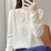 Cardigan de Lã Casual Oco Feminino Novo Manga Longa Crochê Cor Lisa Moda Cashmere Tricotado Camisa Básica