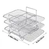 Rejilla de acero inoxidable 304 de tres capas para freidora de aire, parrilla para barbacoa, estante de horneado multifuncional desmontable