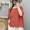 Nuevo Top Pulóver de Manga Corta de Algodón y Lino Estilo Chino Nacional, Nuevo Versátil de Verano Holgado Casual con un Ambiente Relajado
