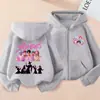 Sudadera con capucha de cremallera de moda holgada para niños y niñas, estampado de dibujos animados de K-Pop, para primavera y otoño, chaqueta sudadera casual transfronteriza