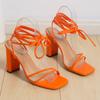 Verano 2024 talla grande comercio exterior zapatos de mujer sexy punta cuadrada correa tacón de aguja tacones altos sandalias de tiras cruzadas para mujer transfronterizas