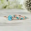 Anillos de Pareja con Forma de Gota de Agua, Moda Bohemia Transfronteriza Súper Trendy, Anillos de Diseño Personalizado con Incrustaciones de Diamantes y Turquesa, Lujo Ligero, Venta al por Mayor