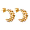 Brincos de Titânio com Pedras Incrustadas CNC em Formato de Meia-Lua com Pérolas, Estilo Retrô Francês para Mulheres, Design de Luxo Moderno e Acessível, Brincos Versáteis