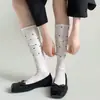Meias 3/4 Polca Trendy do Xiaohongshu, Mesmo Estilo da Série, Meias Longas Doces e Versáteis com Punhos Apertados, Estilo Ballet