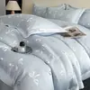 Conjunto de verão de jacquard Tencel lavado com laço, seda gelada, capa de edredom sedosa e lisa, conjunto de cama de três peças de alta qualidade