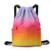 Mochila con cordón de color degradado para mujer, bolsa de mamá, bolsa de almacenamiento plegable, bolsa de viaje, mochila deportiva de viaje