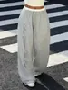 Calça Casual Patchwork com Estampa de Letras Nova Outono 2026 para Mulheres, Cintura Elástica Solta, Perna Larga, Tendência Street Style, Calça Longa