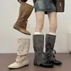 Botas de Cano Alto com Tiras e Bico Fino Estilo Retrô First Encounter para Mulheres, Nova Coleção Outono 2026, Salto Escondido, Design Único, Botas Longas Emagrecedoras