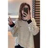 Camiseta de manga larga con diseño de rayas de polar de longitud media para mujer, suéter de moda para otoño e invierno