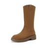 Botas de Media Caña de Estilo Bohemio con Punta Redonda, Suela Gruesa, Estilo Lazy de Ante, Otoño 2024 Nueva Llegada, Botas Vaqueras Modernas que Combinan con Todo