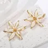 Pendientes de Metal con Borde de Colores Estilo Resort Transfronterizos, Pendientes Estilo Europeo y Americano, Tachuelas de Flor de Rafia Hechas a Mano