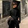 Camiseta Base de Punto de Color Sólido con Cuello Medio para Otoño e Invierno, Estilo Coreano Holgado Casual de Manga Larga, Interior, Suéter de Cuello Semi-alto de Alta Gama