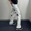 Jeans Acampanados con Estampado de Palma Blanca Marca de Moda Pantalones Cool para la Calle Hip-Hop Americano High Street Pantalones Largos Rectos