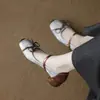Sapatos femininos de verão prateados com bico fino, novo estilo 2026, novos sapatos Mary Jane estilo chinês, sapatos de salto grosso estilo francês para avó