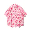 Camisa Floral de Manga Curta Estilo Retro de Hong Kong para Mulheres 2026 Camisa de Manga Curta com Estampa de Coração com Design Único Top com Proteção Solar para o Verão