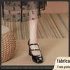 2024 Início da Primavera Sapatos Novos Preto Estilo Preppy JK com Saia Salto Alto Diamante Quadrado 8cm Sapatos de Salto Grosso que Não Cansam