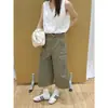 Pantalones Cargo Cropped Ajustados Casuales Estilo Americano Icciicc Verano Nuevos Versátiles de Pierna Ancha para Mujer 2622