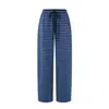 Pantalones de casa rectos de cordones a rayas azules y negras retro con un diseño casual relajado, suelto y de caída suave