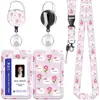Portatarjetas de Plástico Lindo Estilo Ins con Cordón y Clip Retráctil, Adecuado para Tarjetas de Comedor Estudiantiles, Tarjetas de Transporte y Tarjetas de Identificación de Empleados