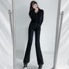 Jeans negros de cintura alta microacampanados para mujer Primavera y Otoño Nuevo Ajuste elástico ceñido Rectos Largo hasta el piso Pantalones ceñidos a la moda