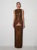 Vestido largo ajustado sin mangas con lentejuelas plateadas para mujer, con abertura en la espalda, corte ceñido, adecuado para fiestas nocturnas y como anfitriona, vestido de gala largo