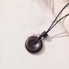 Novo Estilo Chinês Retrô Simples Moda Casual Versátil Pingente de Colar Coração Tridimensional Colar com Cordão de Couro Corrente Longa para Suéter