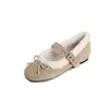 Zapatos Mary Jane de piel de vaca de dos capas para mujer, zapatos de tacón oculto, novedad otoño e invierno, forro de terciopelo grueso artificial, punta redonda, corte bajo, zapatos de vestir para mujer 40