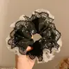 Estilo Coreano Verano Encaje Lazo Grande Anillo para el Cabello Doble Capa Anillo Grande Hueco Cuerda para el Cabello Malla de Encaje Adorno para la Cabeza