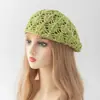 Sombrero de Punto Calado de Primavera Verano Hacia Adelante para Mujer Transpirable Tejido de Paja Boina Japonesa Literaria Sombrero de Ganchillo Calado Retro con Visera de Pato