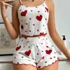 Amazon Transfronterizo Más Vendido Ropa de Casa para Mujer Europea y Americana Camiseta sin Mangas de Rayas con Estampado y Tirantes Cortados en Forma de Corazón Pijama Corto