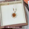 Colgante de ágata natural "Hebilla de la Paz" con orejas de gato, amuleto de calcedonia "Sin Preocupaciones", colgante de Buda y flor de loto