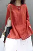 Camiseta de Manga Larga de Algodón Vintage para Mujer, Camisa Vestido Pulóver Ligera de Longitud Media Estilo Chino para Primavera y Verano