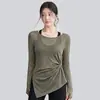 Novo Cobertura Yoga Feminina Solta Gola Redonda Fina Top Esportivo Corrida Treinamento Pilates Fitness Manga Longa Atacado
