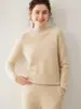 Suéter de cachemira suave y cómodo para mujer, con cuello semi-alto, color liso, tejido de punto de doble hebra de siete agujas, base gruesa, top básico versátil que estiliza la figura