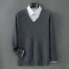 Suéter 100% cachemira pura para hombre, nuevo jersey casual de negocios de cuello en V para invierno 2026, suéter cálido para hombres de mediana edad