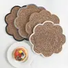 Porta-copos de palha trançada com flor tecida à mão, isolamento térmico, tapete anti-queimadura para tigela, tapete para mesa de jantar em casa, antiderrapante, resistente a altas temperaturas, tapete para prato