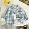 Camisa de manga larga de algodón puro para niños, ropa de bebé estilo primavera y otoño, top para niño pequeño, chaqueta de bebé, camisa infantil elegante