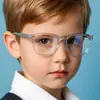 Gafas Leiren para Niños Plaza de Silicona Anti Luz Azul Sin Receta, Lindo Bebé Bloqueo de Color Remache Retro Montura para Miopía
