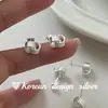 Pendientes de Moda Coreanos Simples de Plata de Ley S925 Calados Entrelazados con Rayas Verticales Pendientes Versátiles de Gama Alta