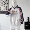 Sudadera con capucha de estilo americano para Otoño e Invierno, color de contraste, costuras, estampado de letras, holgada, versátil, para hombre y mujer, marca de moda para parejas, Chaqueta