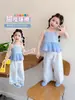 Conjunto de Verano para Niñas 2026 Nuevo Elegante Moderno Conjunto de Ropa de Verano Delgada para Niños con Tirantes y Pantalones de Pierna Ancha Conjunto de Dos Piezas