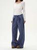 Pantalones de Pierna Ancha a Cuadros con Botones de Diseño Nicho Retro Americano Unisex Duffy Shuai High Street Sueltos Casuales para Pareja