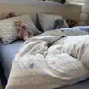 Juego de Cama Clase A, Juego de Cuatro Piezas 100% Algodón, Funda de Edredón de Gasa de Doble Capa de Algodón Puro, Sábana Plana, Funda de Colcha, Sábana Ajustable, Juego de Tres Piezas para Dormitorio Estudiantil 4