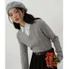Outono/Inverno 2026 Novo Estilo Coreano Estilo Acadêmico Gola Camisa Patchwork Tricô de Tranças Falso Duas Peças Suéter de Manga Longa Cinza Tamanho Único