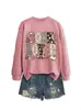 Amazon eBay site independente casual e estiloso feminino amante de livros floral café outono e inverno nova blusa de moletom
