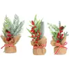 Mini Árbol de Navidad de Agujas de Pino Adornos de Escritorio para el Hogar Navidad Lino Fruta Roja Árbol Pequeño Decoraciones de Ventana