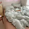 Conjunto de Quatro Peças em Algodão Duplo com Estampa de Bolinhas Ruffle Linha A Estilo Retro Ins para Cama de 1,5m Capa de Edredom Lençol de Cama Conjunto de Três Peças de Algodão